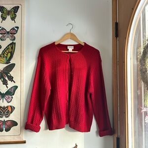 Crystal Kobe Red Cable Knit Women's 100% Cotton Cardigan Sweater